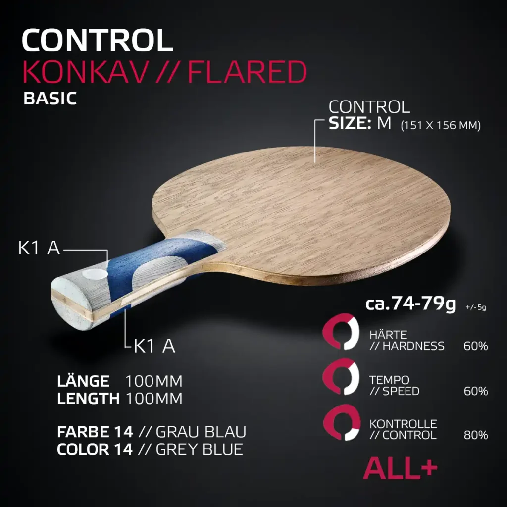Tischtennisschläger Allround mit hoher Kontrolle CONTROL mit konkavem Griff kontrolliertes Allround-Holz von SOULSPIN Tischtennis Shop