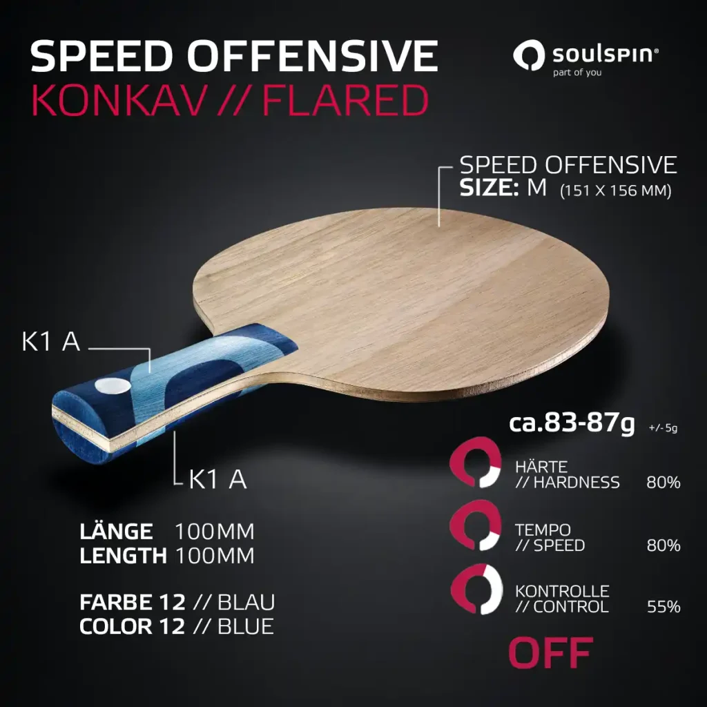 Speed Offensive Profi-Tischtennisschläger mit konkavem Griff in Blau von SOULSPIN