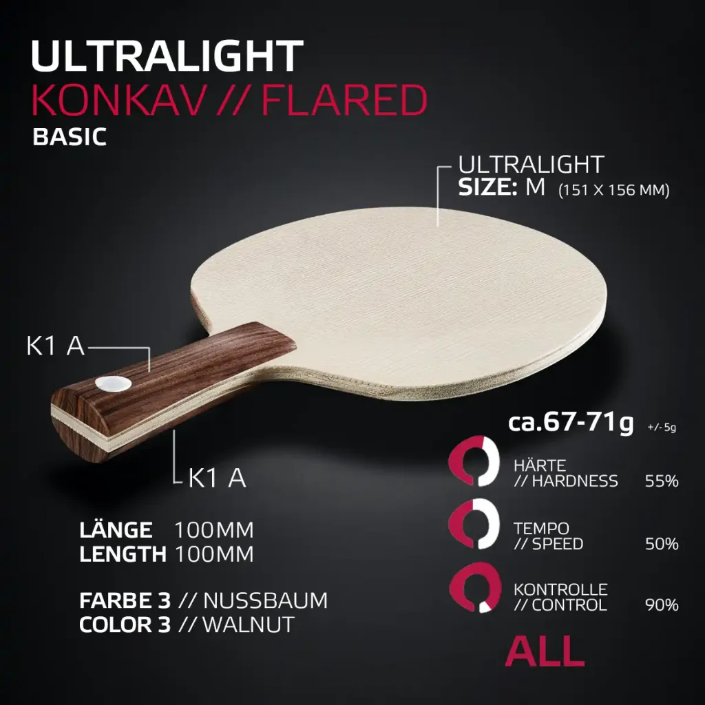 ULTRALIGHT Extrem leichter Tischtennisschläger mit konkavem Griff hergestellt in Deutschland von SOULSPIN Tischtennis Shop