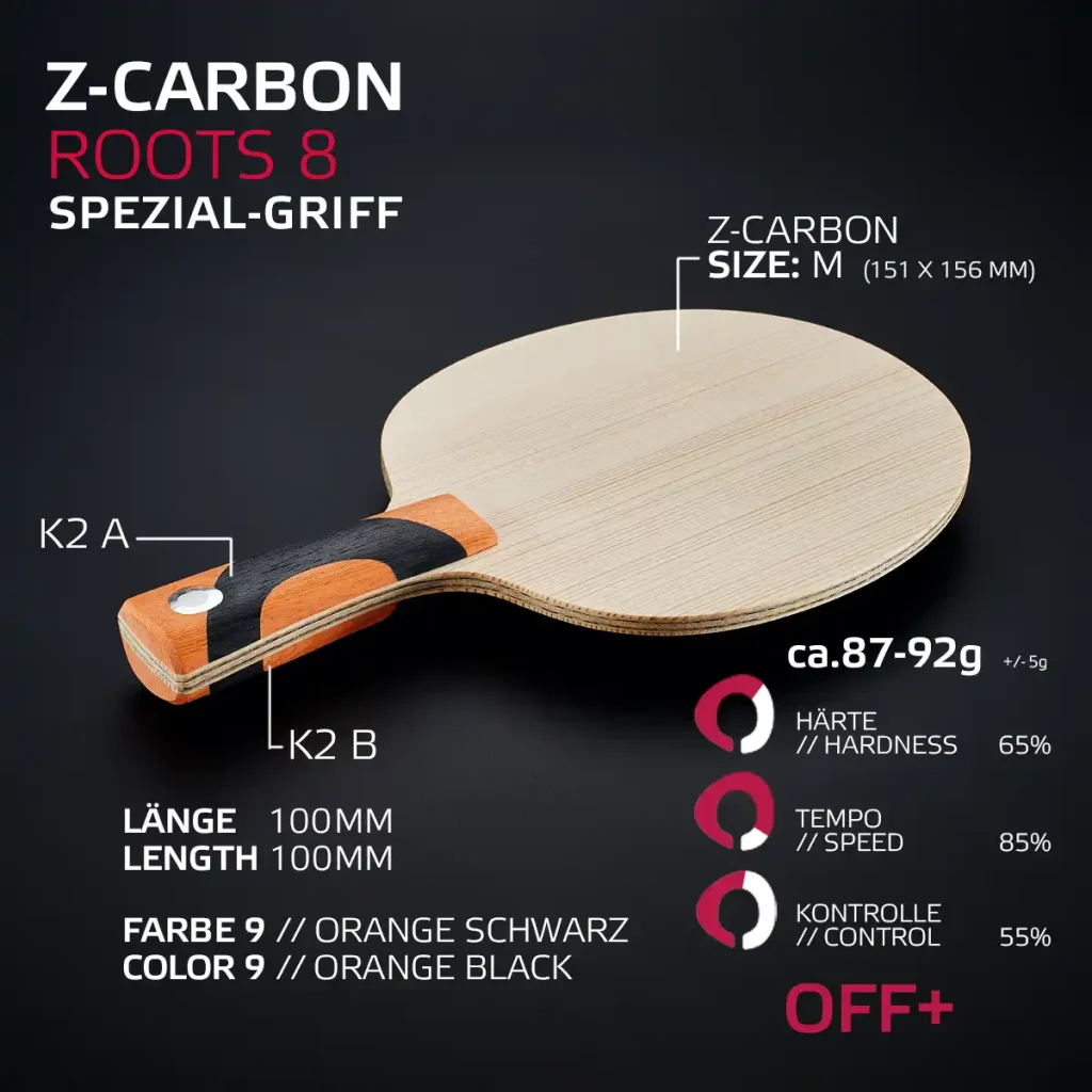Roots 8 professional table tennis racket with special racket handle and Z-Carbon fiber from SOULSPIN