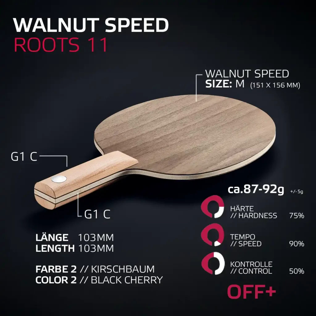 Roots 11 Walnut Speed Profi-Tischtennisschläger aus dunklem Nussbaum-Holz von SOULSPIN